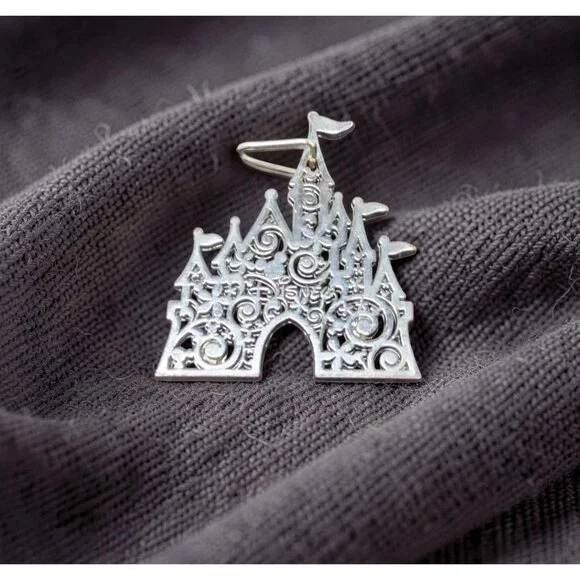 Disneyland Castle Silhouette Metal Keychain Silver Disney Collectible - Picture 2 of 10